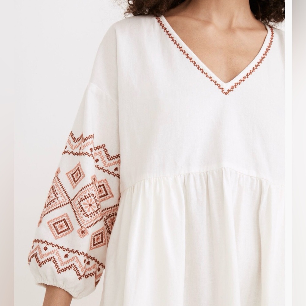 Madewell Embroidered-Sleeve Popover Midi Dress View 2